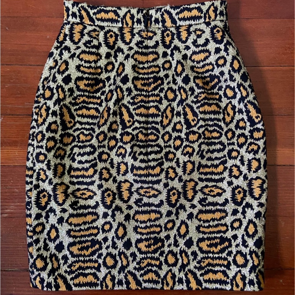Saint Laurent Black and Tan Patterned Pencil Skirt